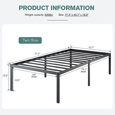 Twin 18-inch High Metal Platform Bed Frame With Under-bed Storage Space