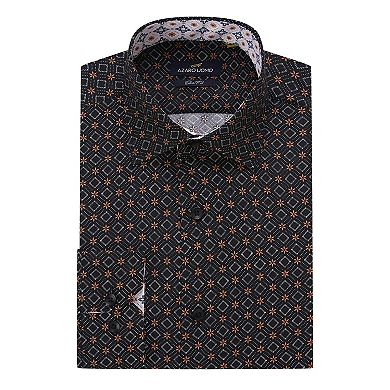 Azaro Uomo Men Slim Fit Four-way Stretch Geometric Long Sleeve Button Down