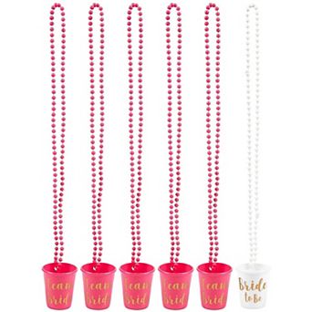 6-pack Team Bride Bride To Be Plastic Beaded Shot Glasses Necklaces 30.4" Long