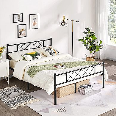 Queen Size Traditional Powder Coated Slatted Metal Platform Bed