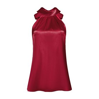 Women's Sleeveless Top Halter Neck Tie Back Satin Work Blouse