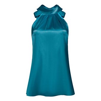 Women's Sleeveless Top Halter Neck Tie Back Satin Work Blouse