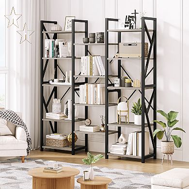Triple Wide 5 Tier Book Shelf, Tall Bookshelf with Open Display Shelves