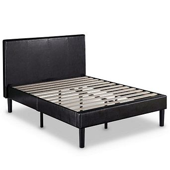Queen Espresso Faux Leather Platform Bed Frame With Headboard