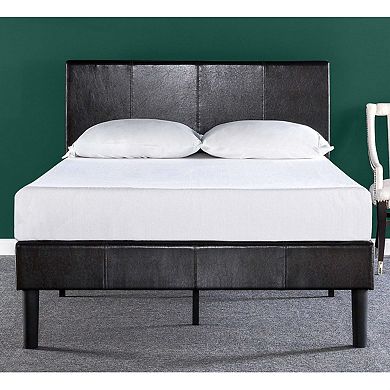 Queen Espresso Faux Leather Platform Bed Frame With Headboard