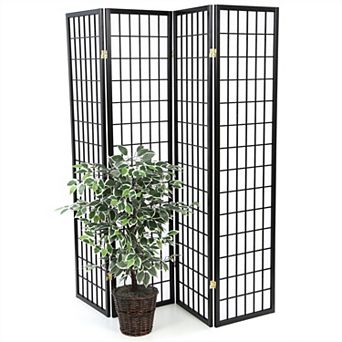 Black 4-panel Asian Style Shoji Room Divider Screen