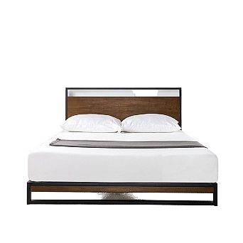 Full Size Metal Wood Platform Bed Frame With Headboard