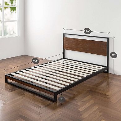Full Size Metal Wood Platform Bed Frame With Headboard
