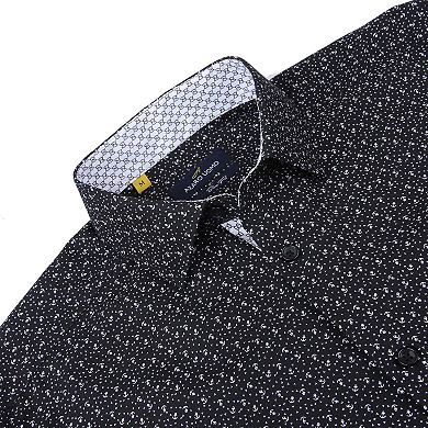 Azaro Uomo Men Slim Fit Four-way Stretch Geometric Long Sleeve Button Down