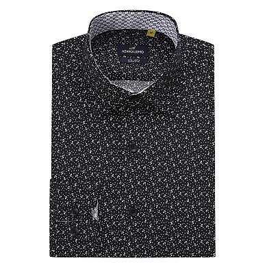 Azaro Uomo Men Slim Fit Four-way Stretch Geometric Long Sleeve Button Down