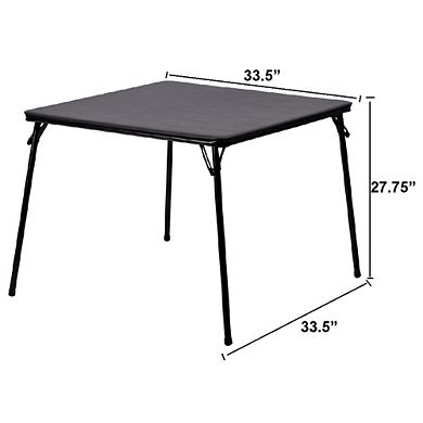Square Folding Game Table with Padded Vinyl Top for Cards and Board Games, Black, 33.5 inches