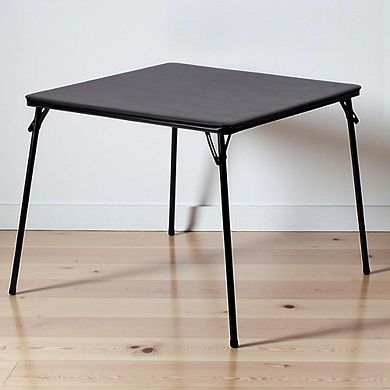 Square Folding Game Table with Padded Vinyl Top for Cards and Board Games, Black, 33.5 inches