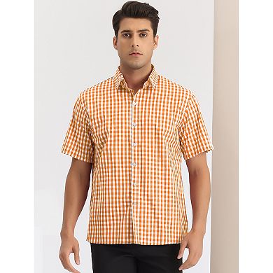 Checked Shirts For Men's Short Sleeves Button Formal Plaid Tartan Dress Shirt