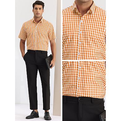 Checked Shirts For Men's Short Sleeves Button Formal Plaid Tartan Dress Shirt