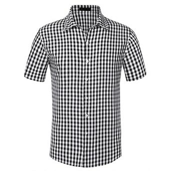 Checked Shirts For Men's Short Sleeves Button Formal Plaid Tartan Dress Shirt