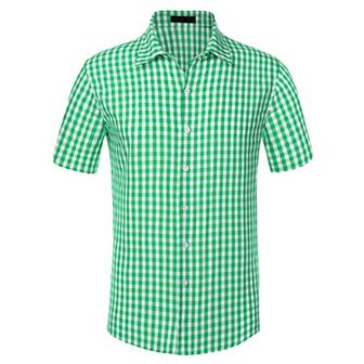 Checked Shirts For Men's Short Sleeves Button Formal Plaid Tartan Dress Shirt