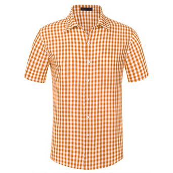 Checked Shirts For Men's Short Sleeves Button Formal Plaid Tartan Dress Shirt