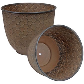 Sunnydaze Dinah Metal Planter - 12.5 in - Navy Glaze - Set of 2