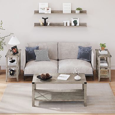 Farmhouse End Table Rustic Side Table with Storage Shelf