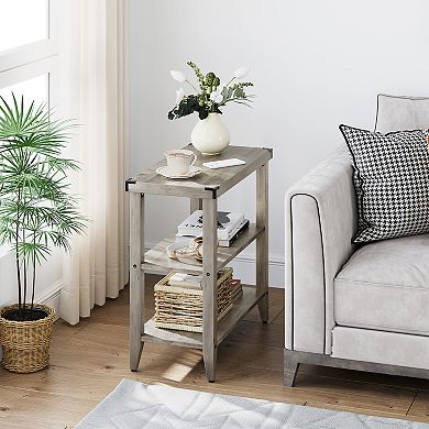 Farmhouse End Table Rustic Side Table with Storage Shelf
