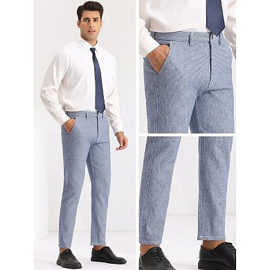 Checked Pants for Men's Regular Fit Flat Front Formal Business Plaid Dress Pants