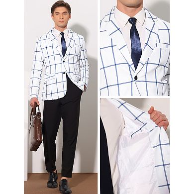 Plaid Blazers For Men's Contrasting Color Notch Lapel Two Button Sports Coat