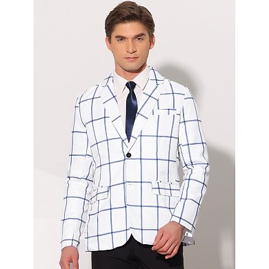 Plaid Blazers For Men's Contrasting Color Notch Lapel Two Button Sports Coat
