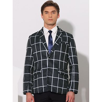 Plaid Blazers for Men's Contrasting Color Notch Lapel Two Button Sports Coat