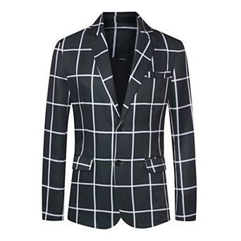 Plaid Blazers for Men's Contrasting Color Notch Lapel Two Button Sports Coat