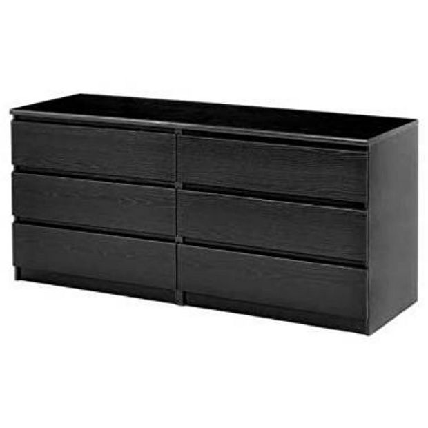 Slickblue Modern Black Wooden 6 Drawer Double Dresser with Metal Drawer Glides for Bedroom or Apartment one_size | D-FR-3171WPDDRP