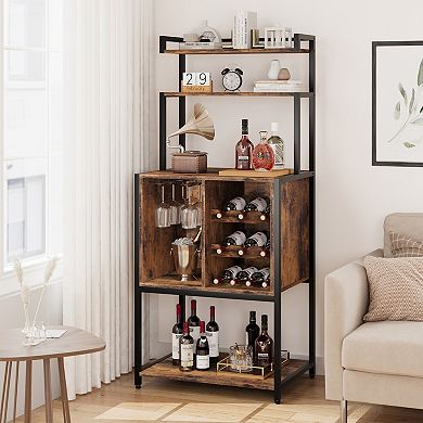 Wine Bar Rack Cabinet, Freestanding Wine Cabinet with Glass Rack Wine Bottle Holders
