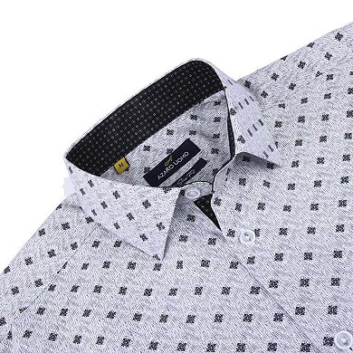 Azaro Uomo Men Slim Fit Four-way Stretch Geometric Long Sleeve Button Down
