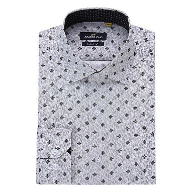 Azaro Uomo Men Slim Fit Four-way Stretch Geometric Long Sleeve Button Down