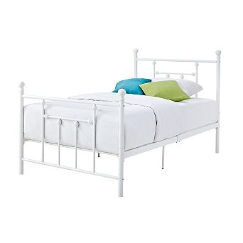 Full Size White Metal Platform Bed With Headboard And Footboard