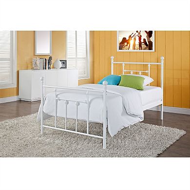 Full Size White Metal Platform Bed With Headboard And Footboard