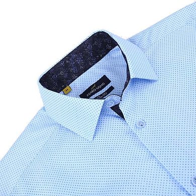 Azaro Uomo Men Slim Fit Four-way Stretch Geometric Long Sleeve Button Down