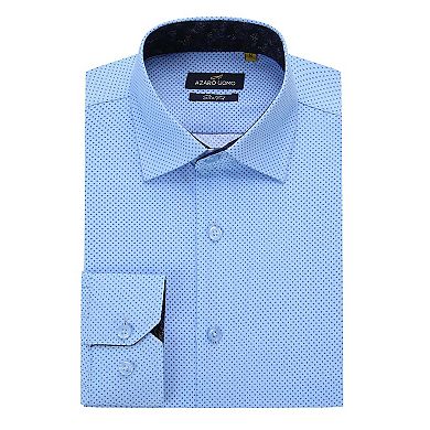 Azaro Uomo Men Slim Fit Four-way Stretch Geometric Long Sleeve Button Down