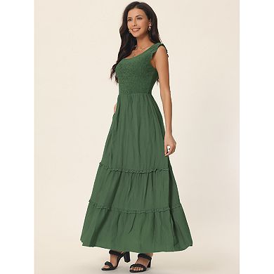 Women's Sleeveless Summer Dress Scoop Neck Ruffle Tiered Casual Maxi Dress with Pockets