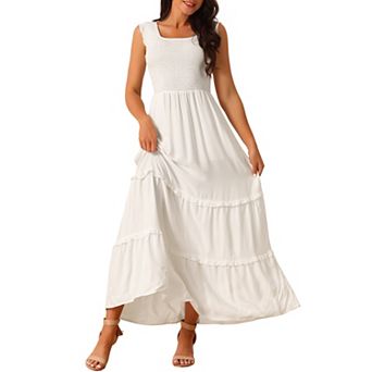 Women's Sleeveless Summer Dress Scoop Neck Ruffle Tiered Casual Maxi Dress With Pockets