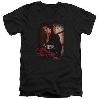 Vampire Diaries Threes A Party Short Sleeve Adult V Neck T-shirt