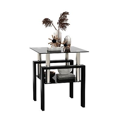 F.C Design 1-Piece Modern Tempered Glass Tea Table Coffee Table End Table, Square Table