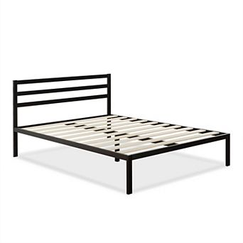 Queen Metal Platform Bed Frame With Headboard And Wood Slats
