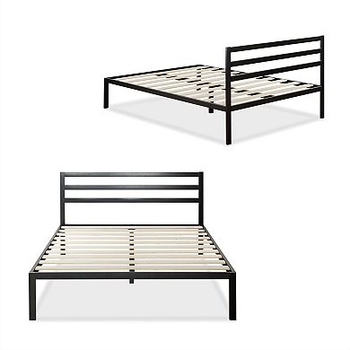 Queen Metal Platform Bed Frame With Headboard And Wood Slats