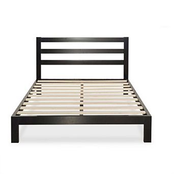 Full Size Heavy Duty Metal Platform Bed Frame With Headboard And Wood Slats