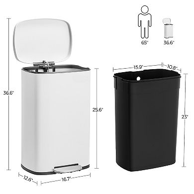 Kitchen Trash Garbage Can, Pedal Rubbish Bin 13.2 Gal (50L), with Plastic Inner Bucket, Hinged Lid