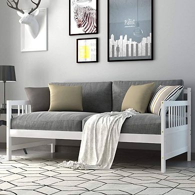 Twin Size 2-in-1 Wood Daybed Frame Sofa Bed In White Finish