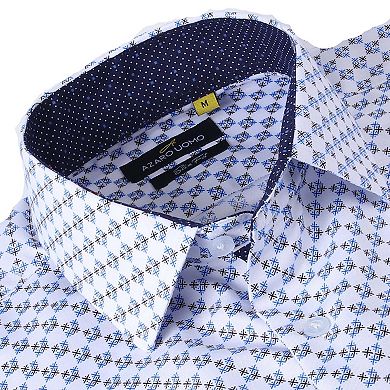 Azaro Uomo Men Slim Fit Four-way Stretch Geometric Long Sleeve Button Down
