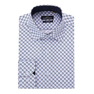 Azaro Uomo Men Slim Fit Four-way Stretch Geometric Long Sleeve Button Down