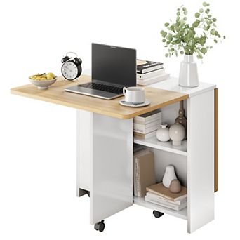 Folding Dining Table with Drop Leaf and 2 Storage Racks