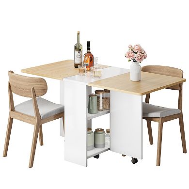 Folding Dining Table with Drop Leaf and 2 Storage Racks